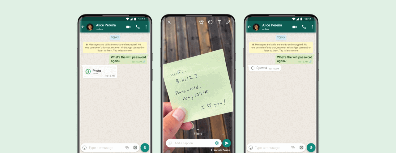 How to send view once WhatsApp disappearing messages