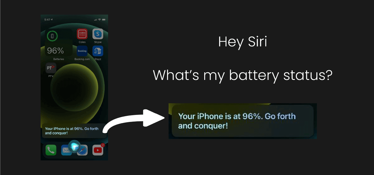 Ask Siri to show the battery percentage on iPhone X or 11 or 12 or 13